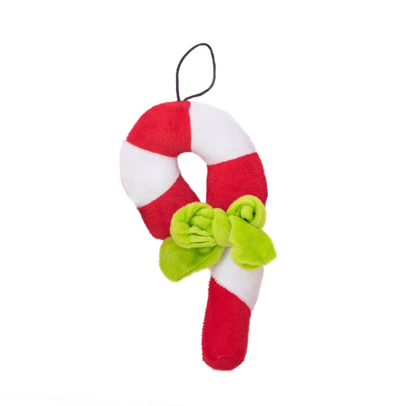 Cross-border pet plush toy sound bow Christmas candy cane puppy teething chew-resistant interactive dog toy