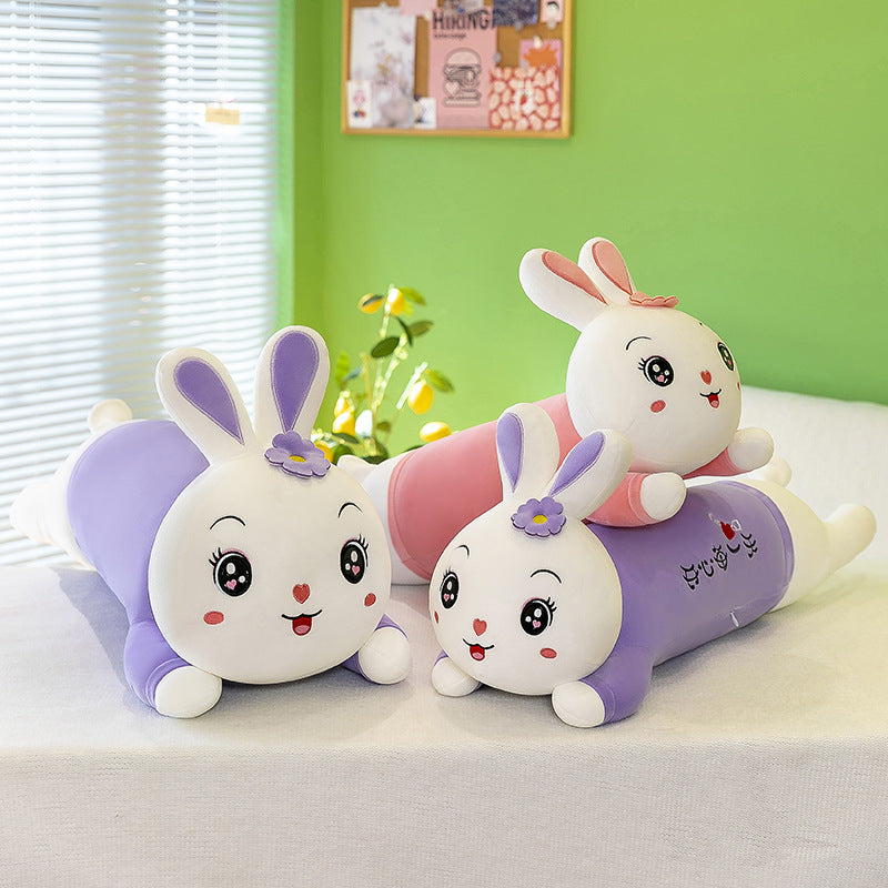 Caterpillar Shape Rabbi Plush Toy - Long Body Bunny - Soft & Cuddly - Cute Throw Pillow Sleeping DollCute Cartoon Rabbit Long Body Bunny Long Pillow Rabbit Plush Toy