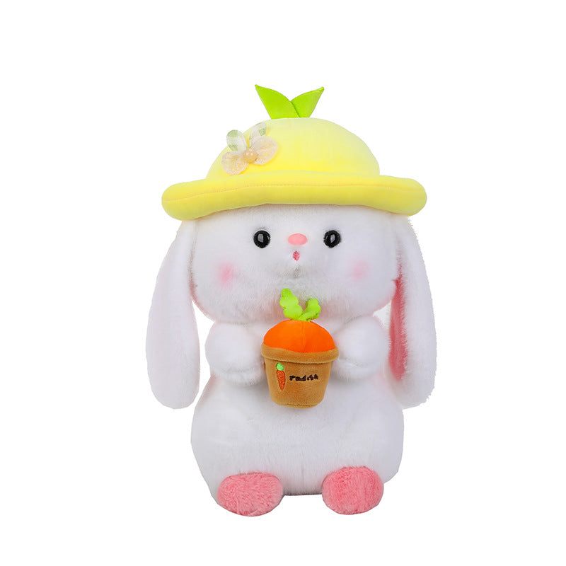 Cute Transform Summer Strawberry Pineapple Carrot Fruit Rabbit Doll Backpack Detachable Rabbit Animal Fruit Plush ToyCute Strawberry Pineapple Carrot Fruit Bunny,Soft Sleeping Pillow Sitting Lop Eared Rabbit,Yellow Pink Orange Bunny Rabbit Soft Toy