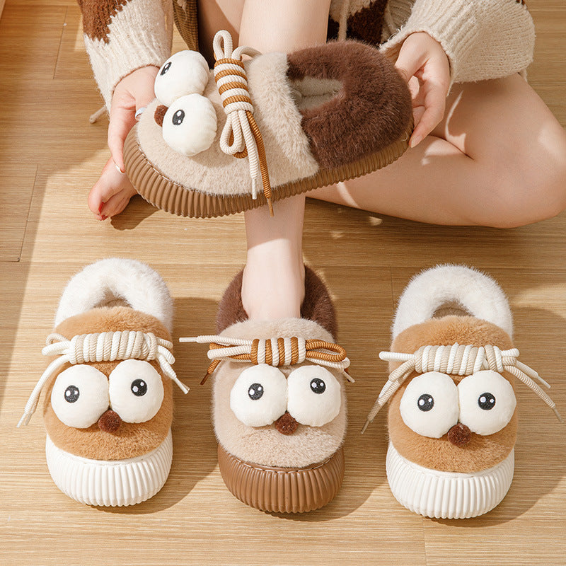 2024 New Female Lovely Winter Indoor Home Thick Bottom Non-slip Plush Warm Bag With Moon Cotton Shoes  Cotton Shoes Winter Indoor Home Shoes lovely Indoor Slippers