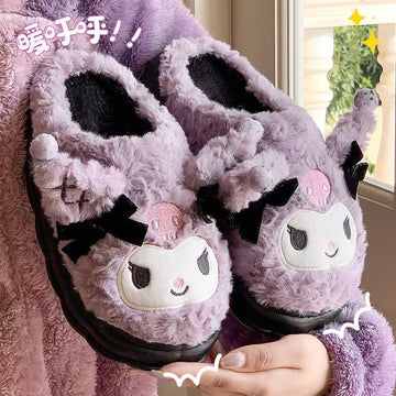 High Quality Purple Cozy Fuzzy Winter Slippers Original Plush Slippers Women Home Softy Furry Indoor ShoesSuper Soft Fuzzy Cotton Shoes Indoor Soft Plush Warm Winter Slippers Cozy Pikachu Sneaker Slippers Child Slippers