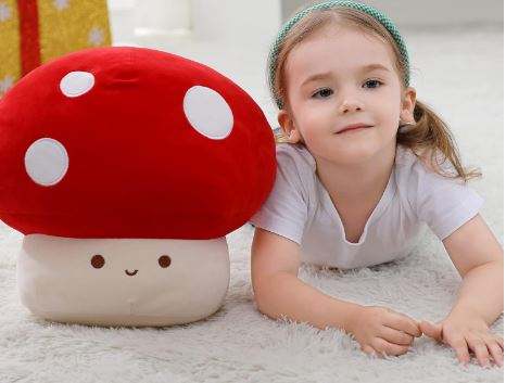 Cute mushroom plush pillow, soft foam and cotton plush animal toys for ages 2-4, Halloween room decoration gift ideas!