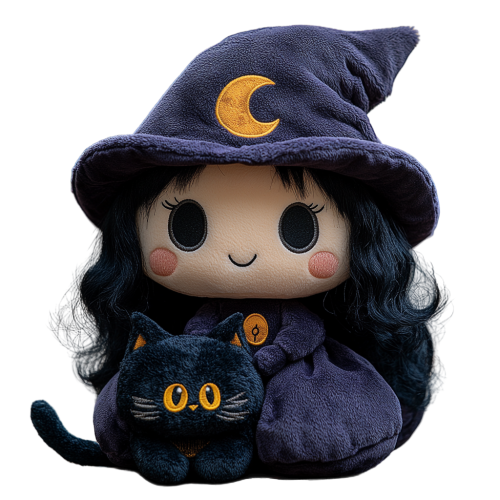 Buy Custom Designs Personalized Plush Witch Doll With Hat And Black Cat Halloween Good Materials Kawaii Stuffed Toys As Gifts Product