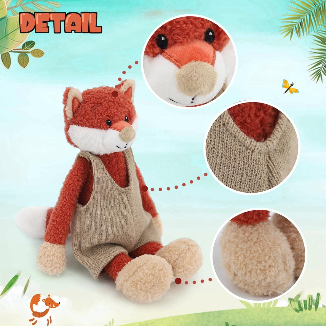 Custom plush toy manufacturer, PP cotton filled forest animal toys, kawaii soft fabric fox plush toys