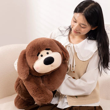 Custom plush animal toys, including soft bear, dinosaur, pig, and dog plush toys and pillows.