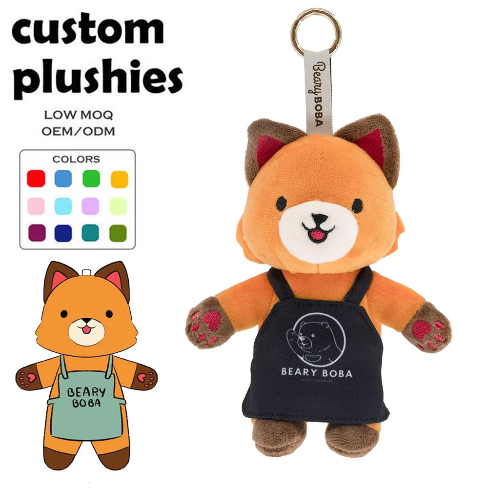 Custom logo fox plush keychain, cute plush fox bag charm, OEM/ODM plush keychain for promotions and merchandise.