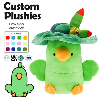 OEM ODM Chic Hat with Rose Parrot Plush Toy, Finely Embroidered Plush Fabric, Children's Gift