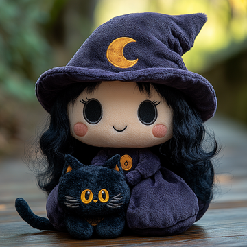 Buy Custom Designs Personalized Plush Witch Doll With Hat And Black Cat Halloween Good Materials Kawaii Stuffed Toys As Gifts Product