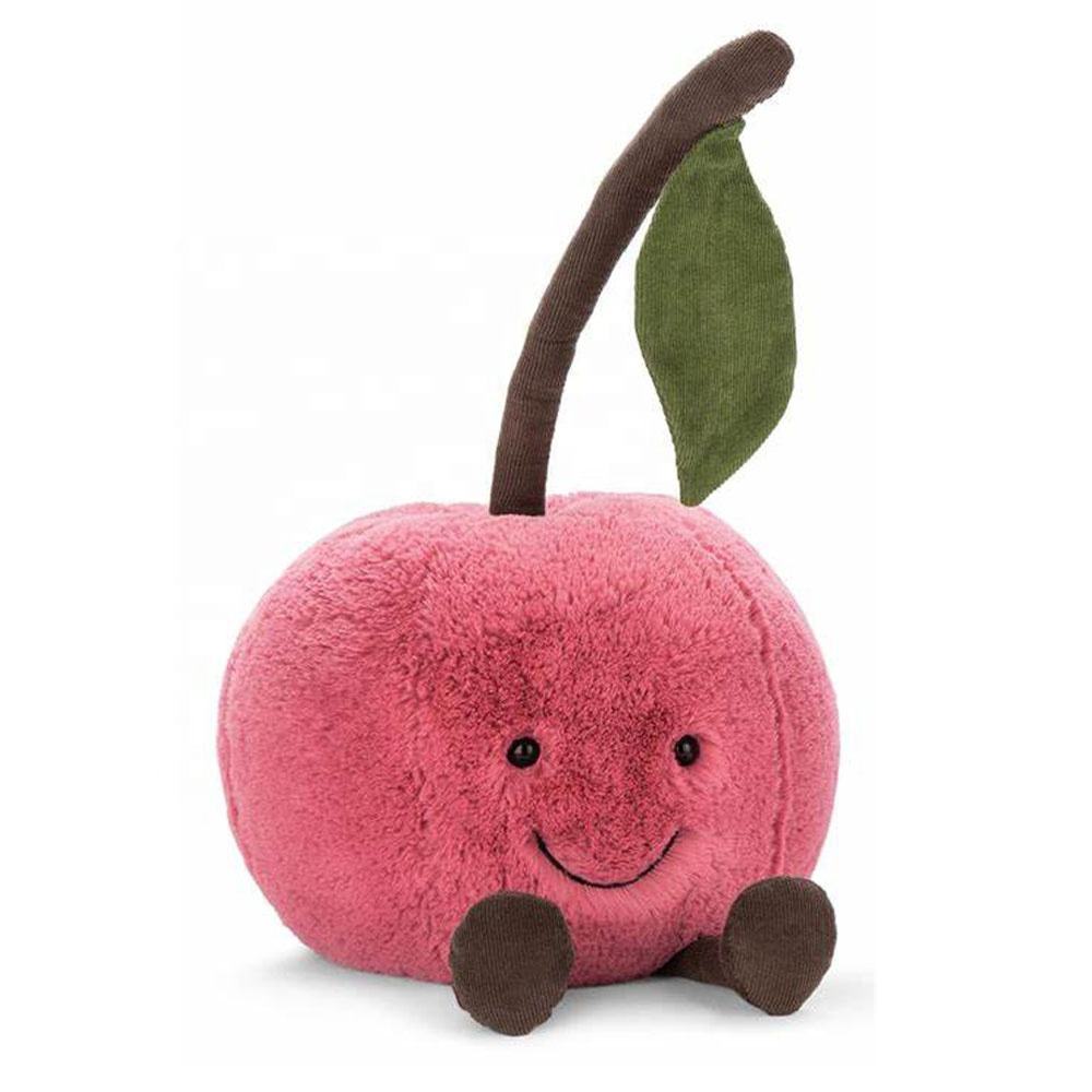 Cherry-shaped plush pillow, a realistic fruit-shaped toy, a birthday gift.