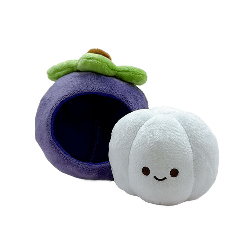 Wholesale and custom-made fruit plush toys, new fruit plush toys, mangosteen doll stuffed toys keychains pendants, mangosteen fruit stress-relieving toy bags pendants, tropical fruit dolls